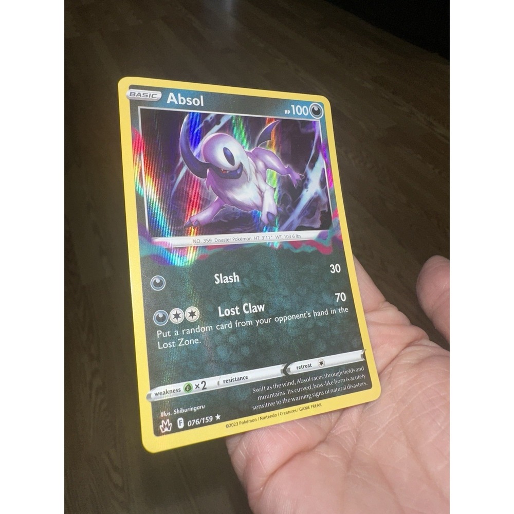 Absol Holo Rare HOLO BLEED ERROR! extra holo on card! Crown Zenith 076/159 NM